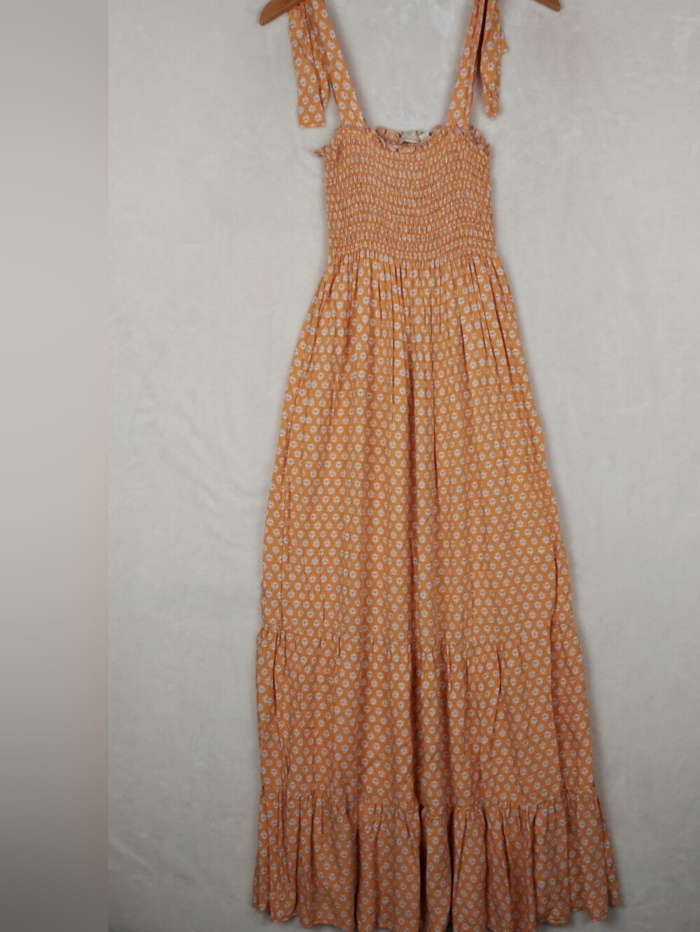 BeachGold Anthropologie Boho Maxi Dress Womens M Smocked Tiered Feminine Summer